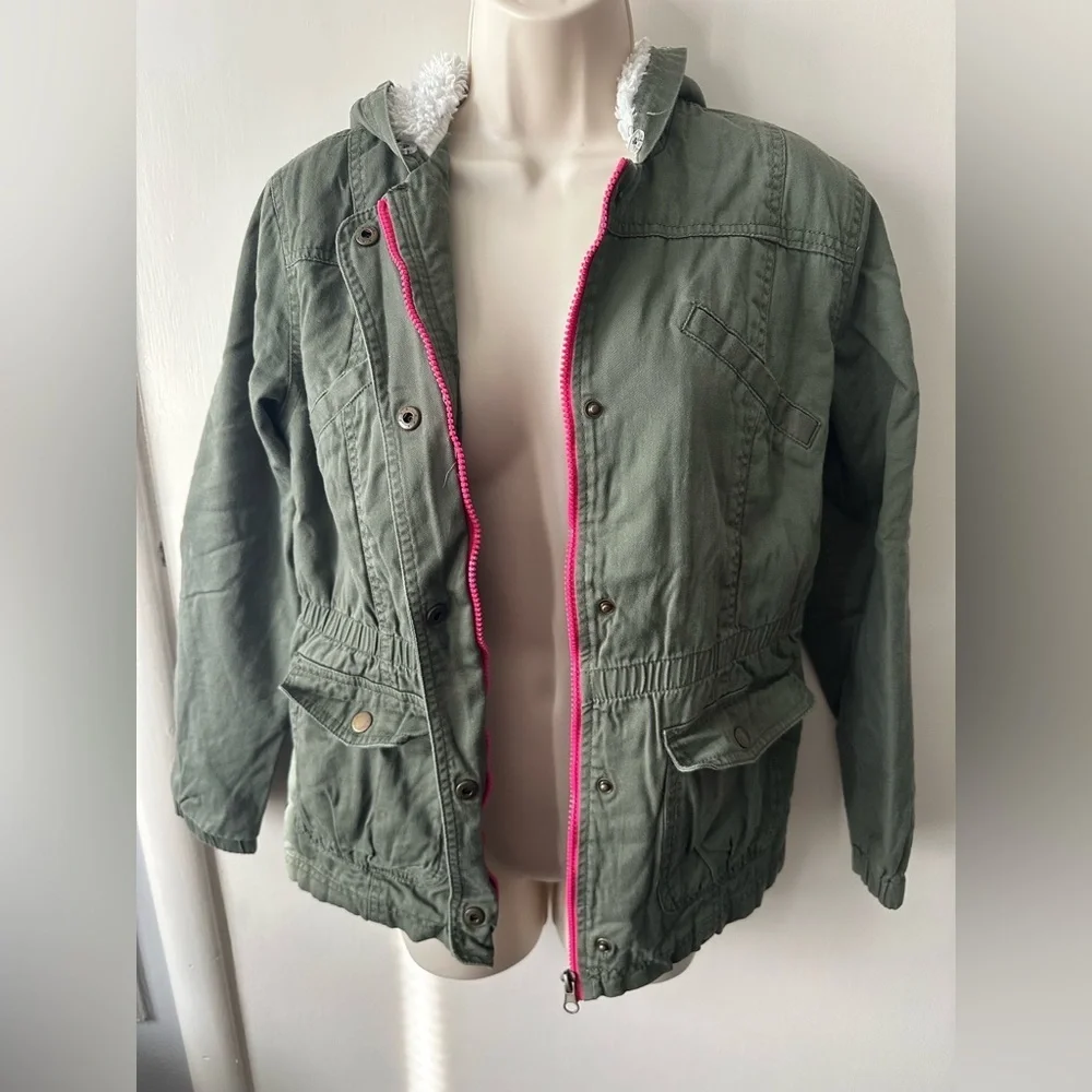 Cherokee Olive Utility Girl Jacket with Pink Accents